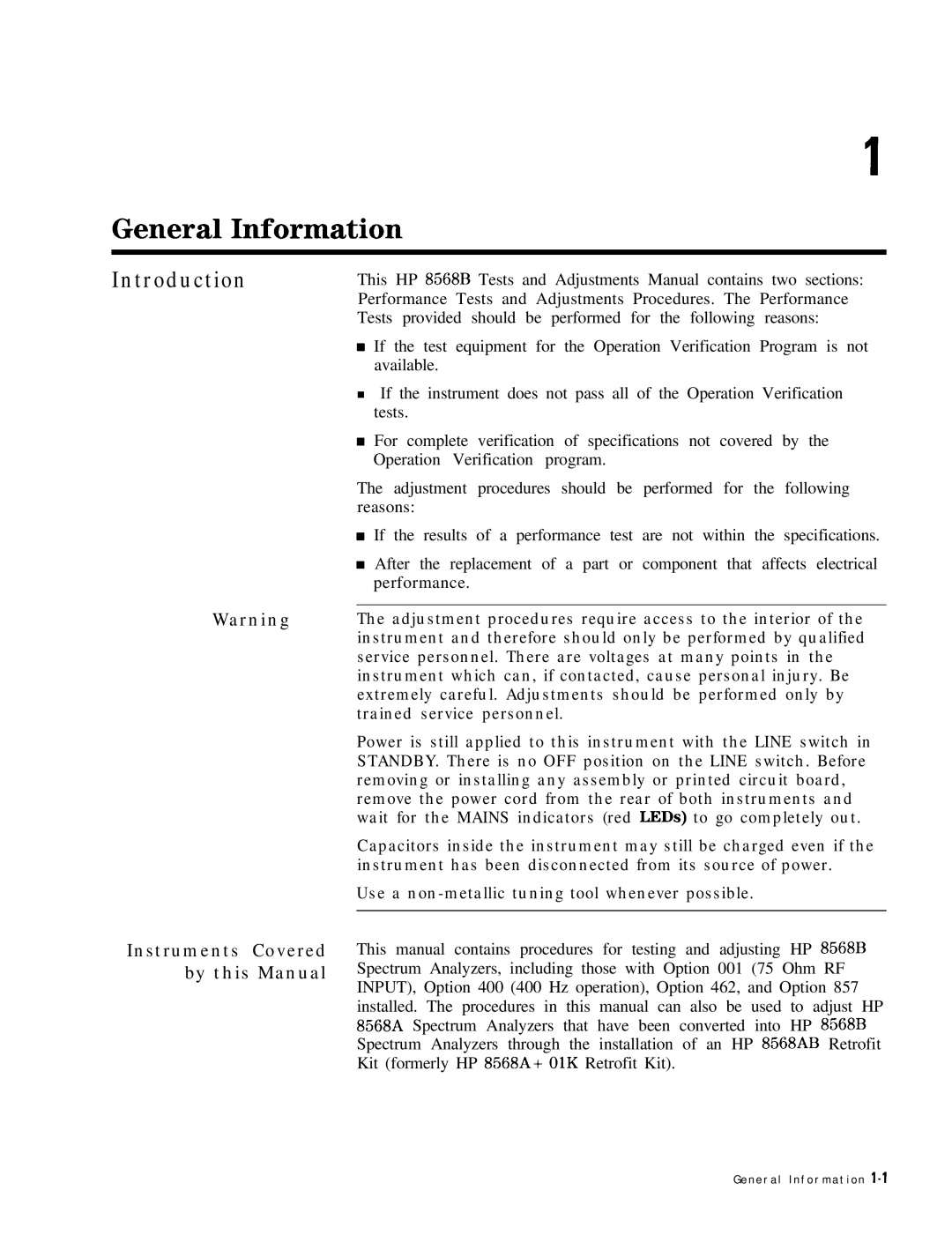 HP 8568B manual General Information, Introduction 