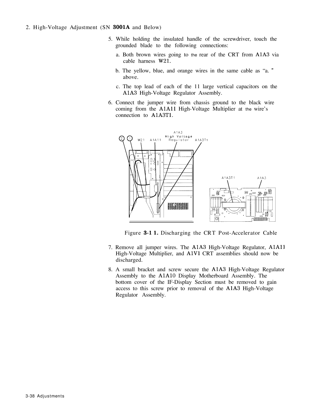 HP 8568B manual Discharging the CRT Post-Accelerator Cable 