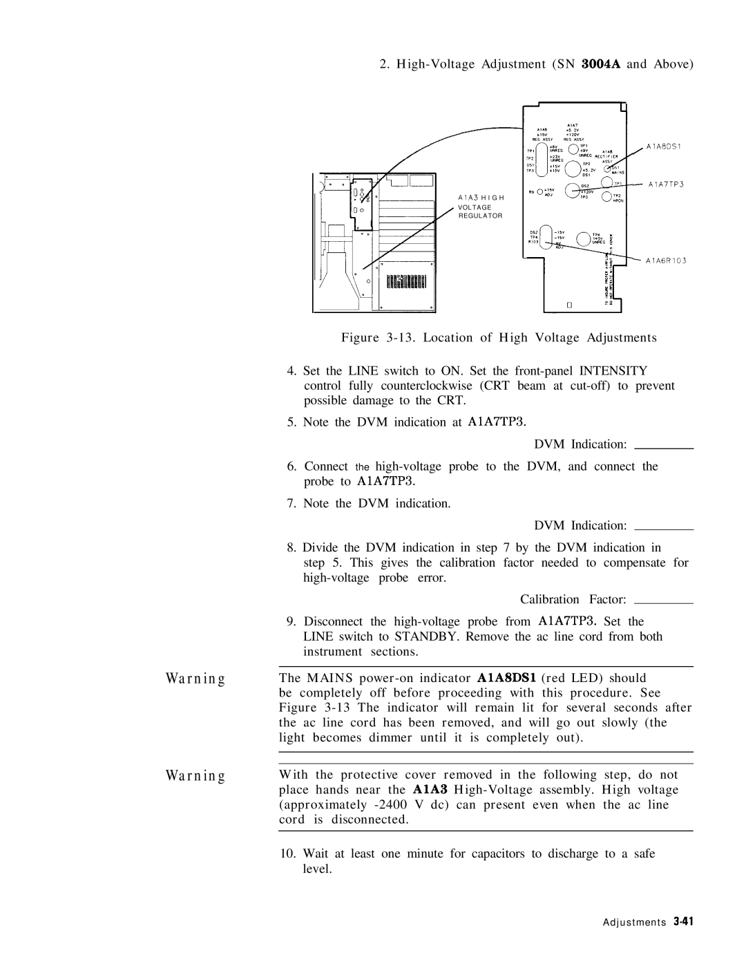 HP 8568B manual Approximately -2400 V dc can present even when the ac line, Level 