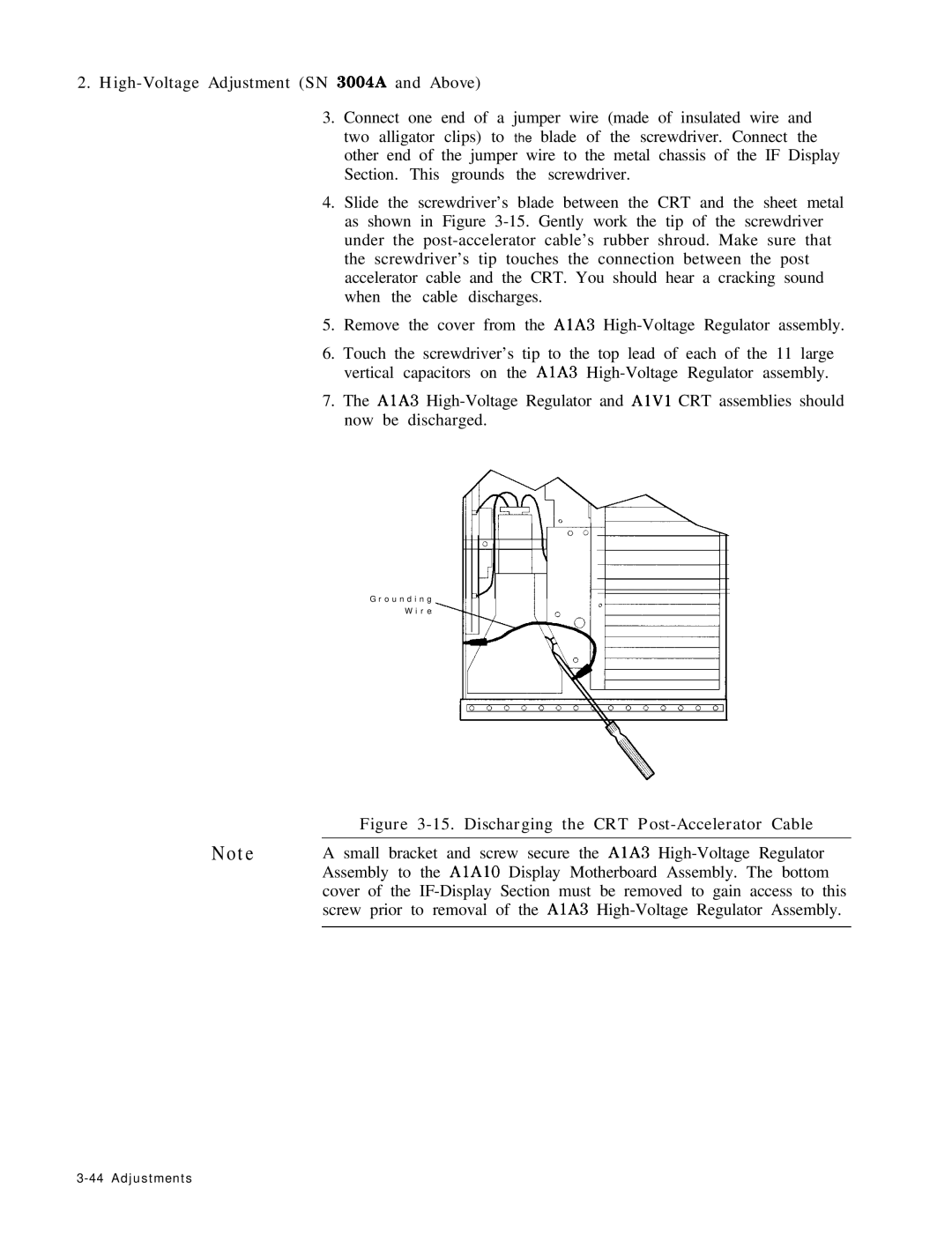 HP 8568B manual Discharging the CRT Post-Accelerator Cable 