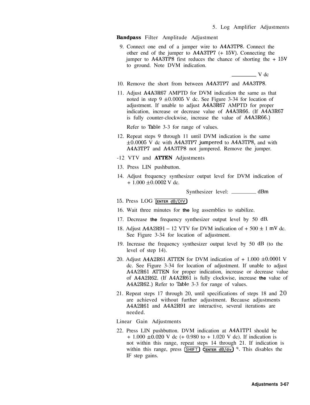 HP 8568B manual VTV and Atten Adjustments, Linear Gain Adjustments 