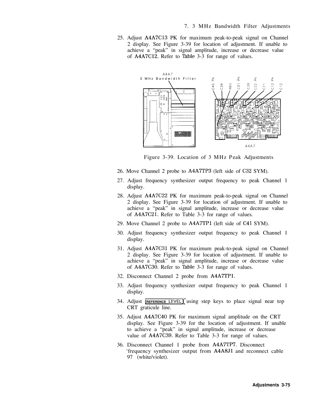 HP 8568B manual Location of 3 MHz Peak Adjustments 