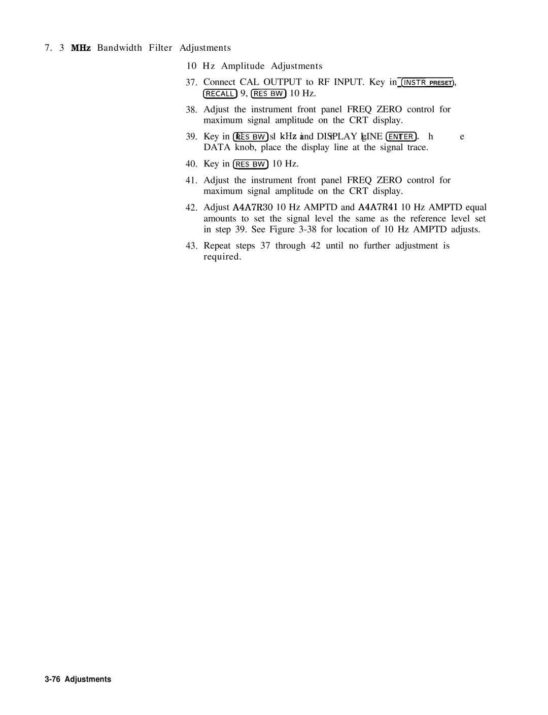 HP 8568B manual MHz Bandwidth Filter Adjustments Hz Amplitude Adjustments 