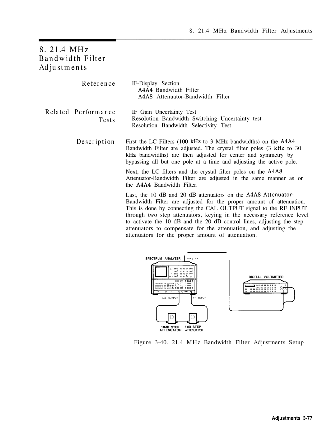 HP 8568B manual 40 .4 MHz Bandwidth Filter Adjustments Setup 