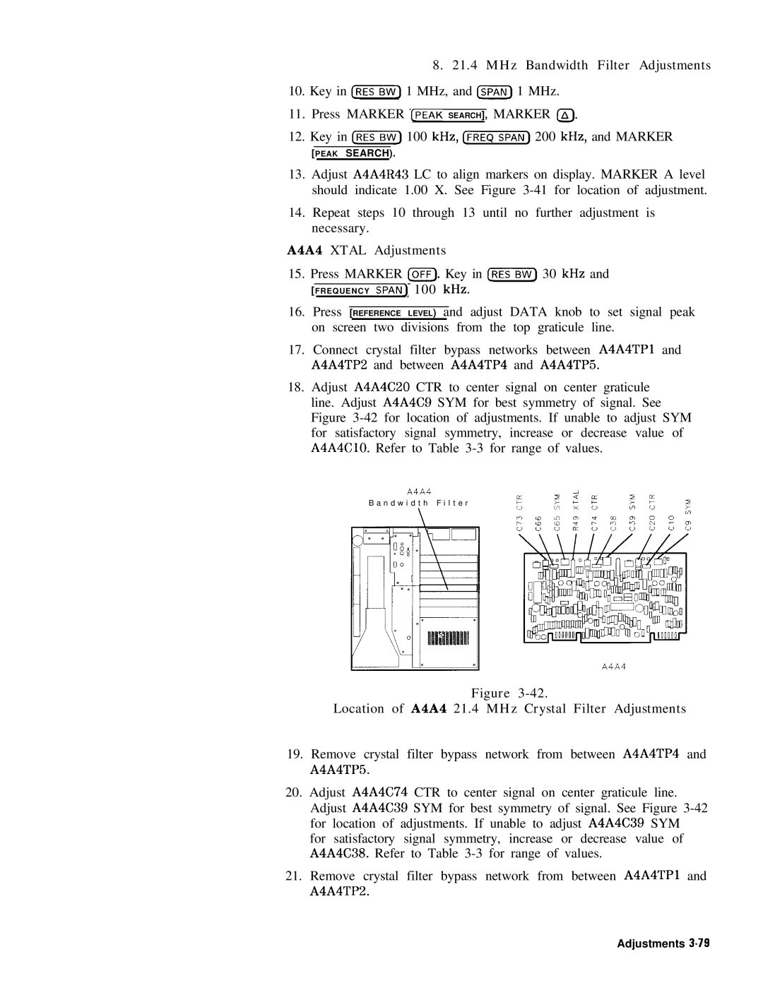 HP 8568B manual A4A4 Xtal Adjustments, Press Marker loFF. Key in CREsJ 30 kHz 