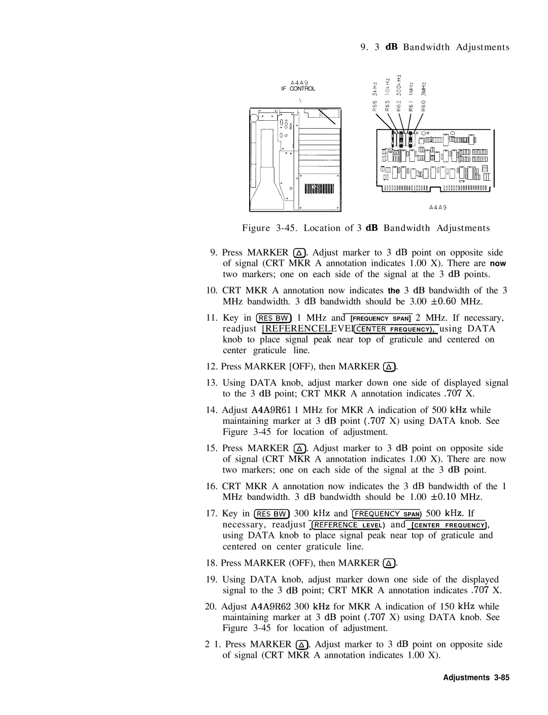 HP 8568B manual DB Bandwidth Adjustments, Location of 3 dB Bandwidth Adjustments 