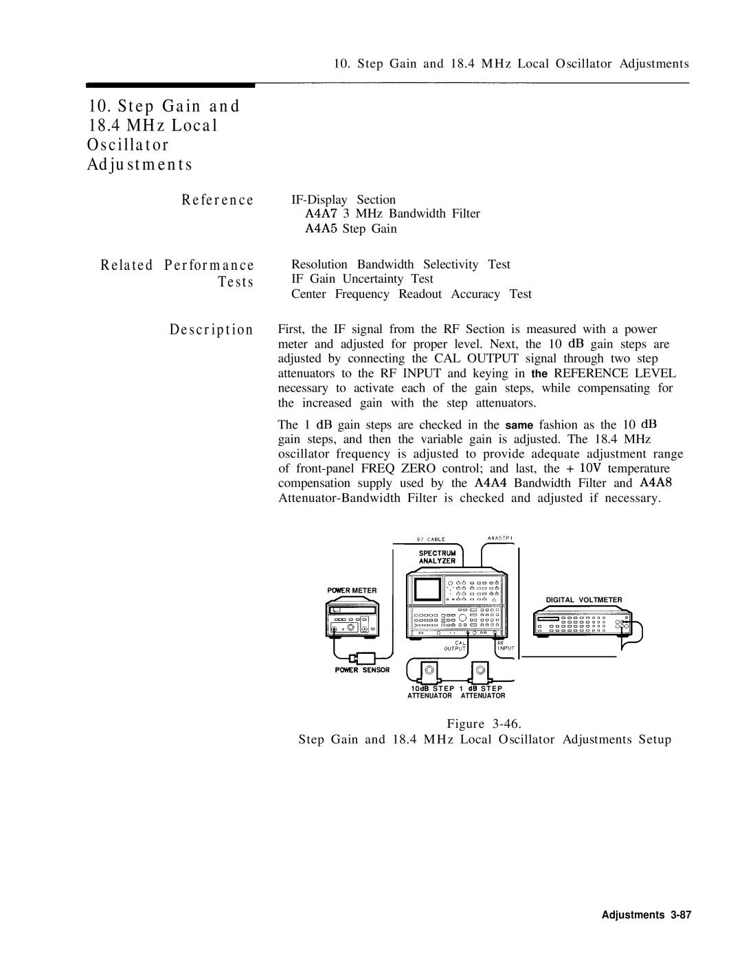 HP 8568B manual Step Gain and 18.4 MHz Local Oscillator Adjustments Setup 