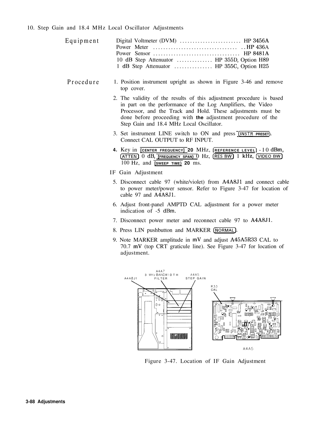 HP 8568B manual If Gain Adjustment, Location of if Gain Adjustment 