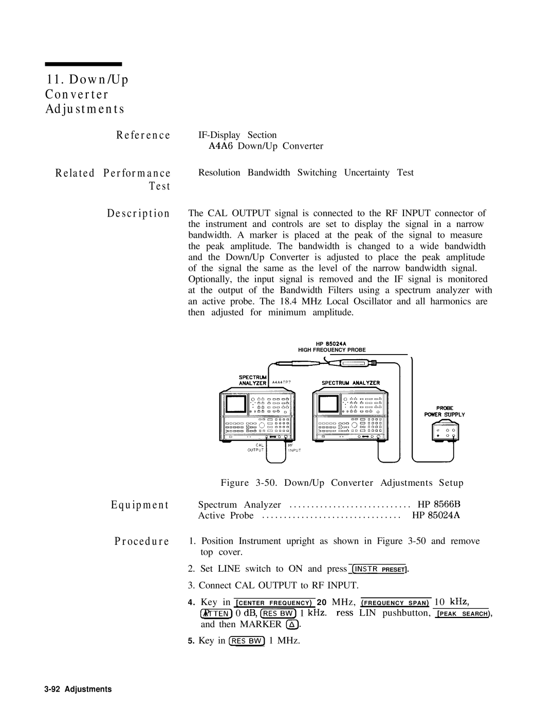 HP 8568B manual Down/Up, Converter Adjustments 