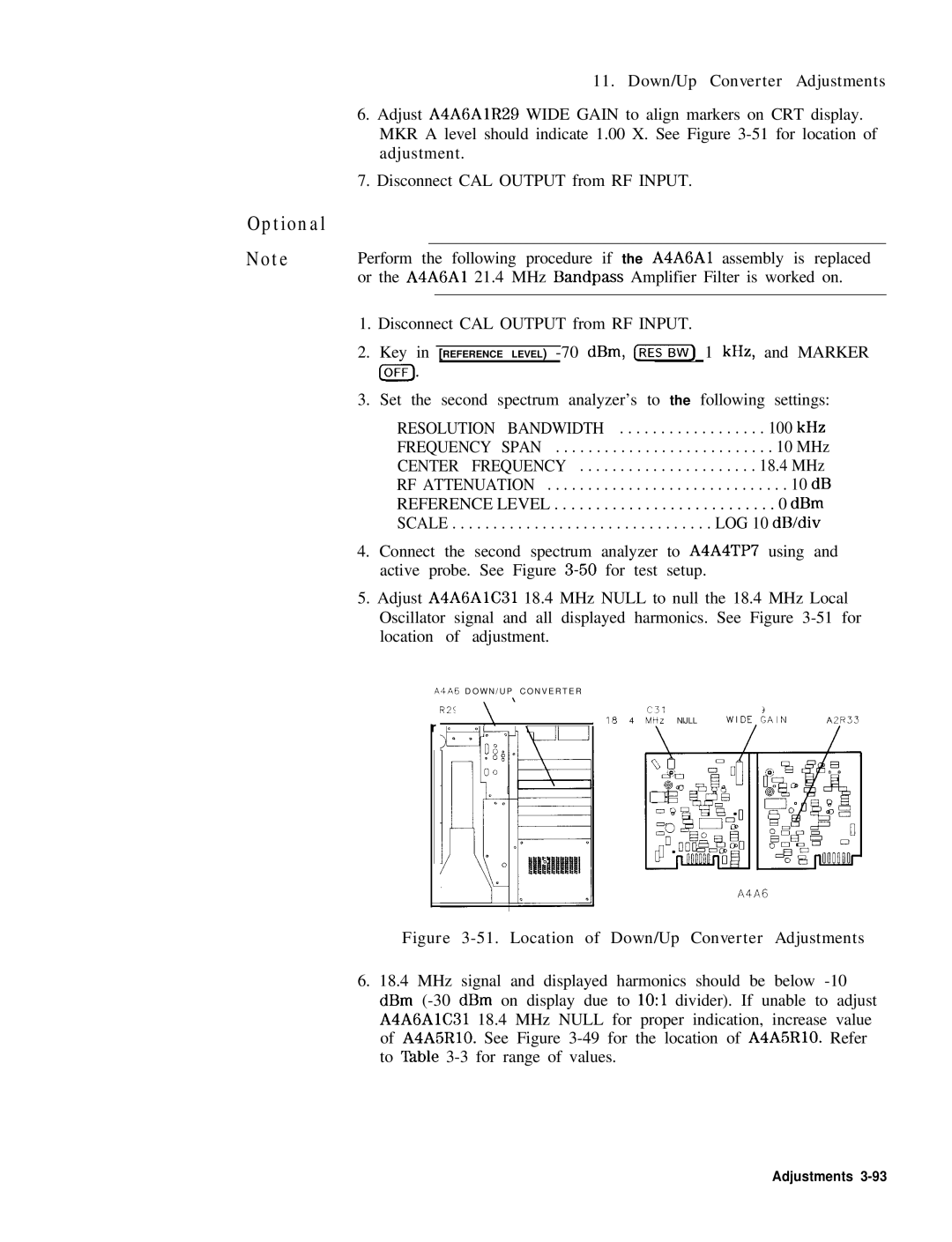 HP 8568B manual Optional, Down/Up Converter Adjustments 