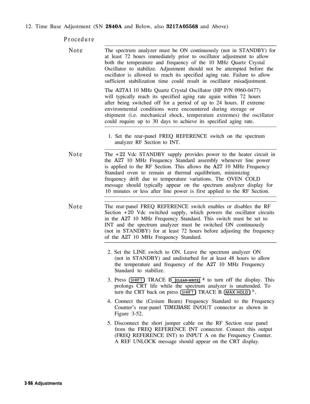 HP 8568B manual Procedure Note 