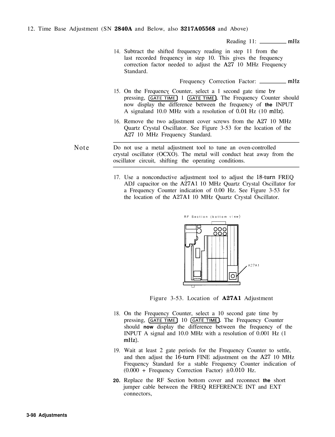 HP 8568B manual Location of A27Al Adjustment 