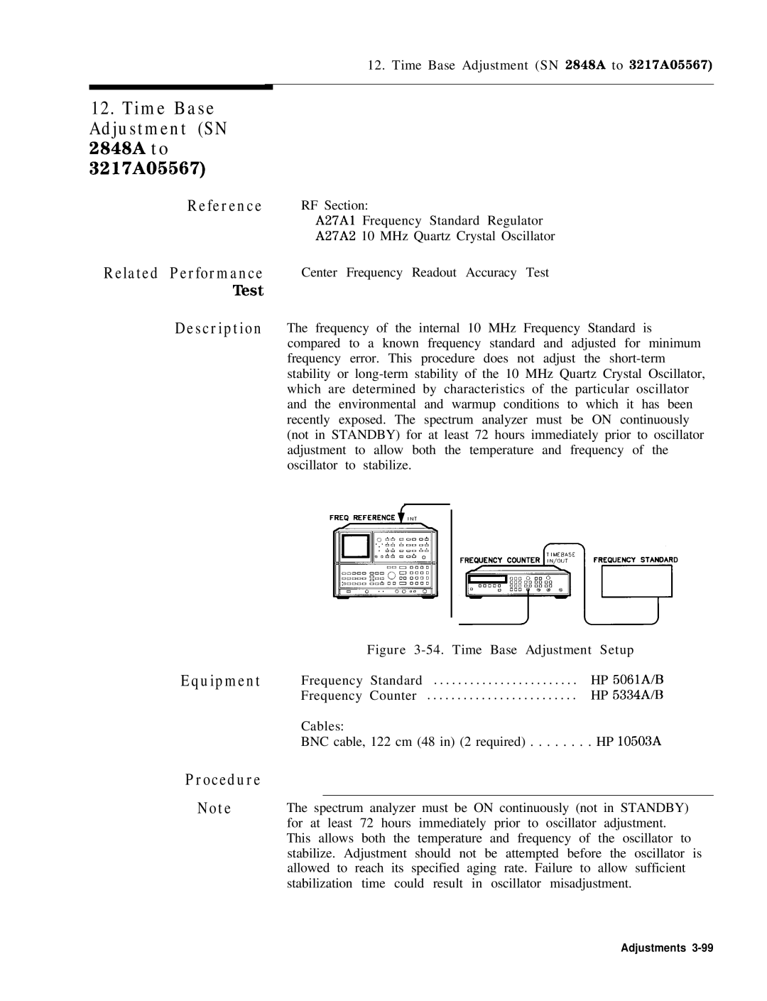HP 8568B manual Time Base Adjustment SN 2848A to 3217A05567 