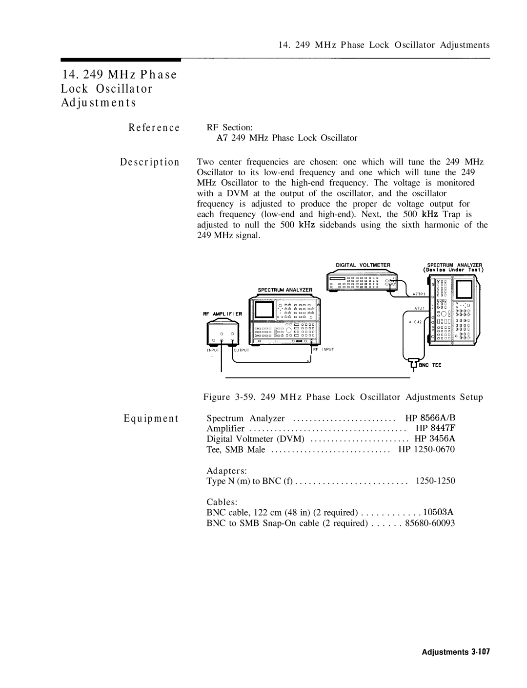 HP 8568B manual MHz Phase Lock Oscillator Adjustments, Reference Description, Type N m to BNC f 