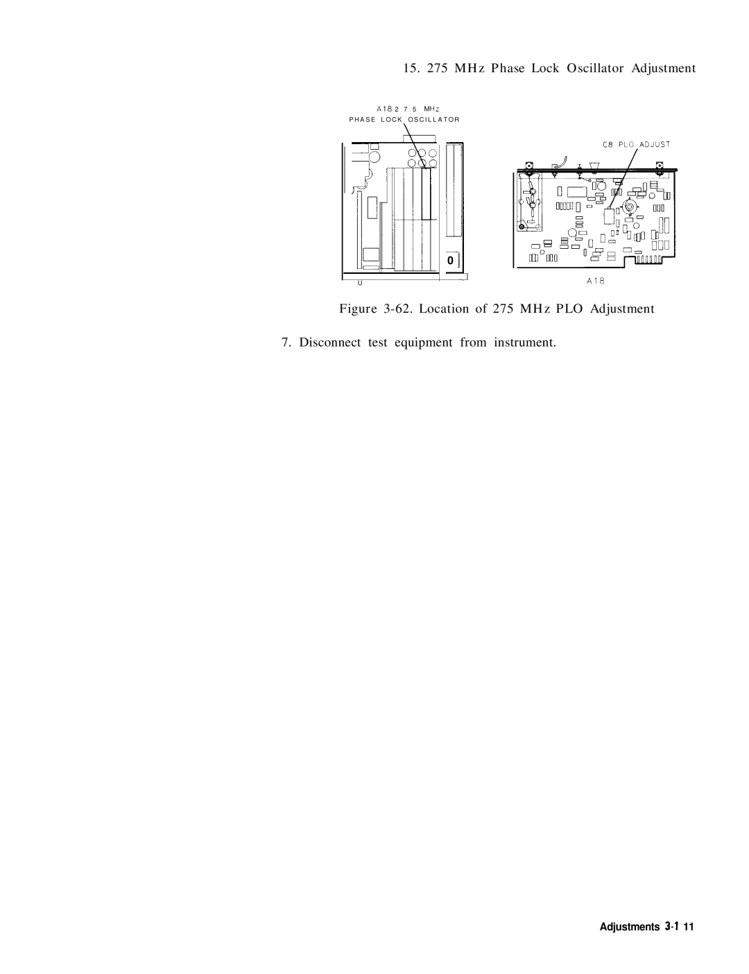 HP 8568B manual MHz Phase Lock Oscillator Adjustment, Disconnect test equipment from instrument 