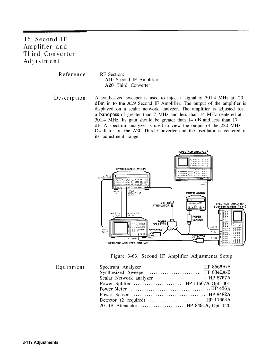 HP 8568B manual Second if Amplifier and Third Converter Adjustment, Second if Amplifier Adjustments Setup 