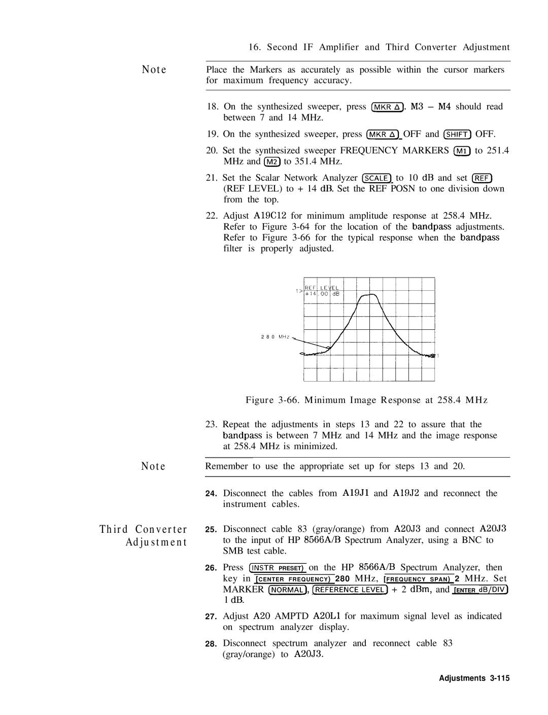 HP 8568B manual Third Converter Adjustment, Minimum Image Response at 258.4 MHz 