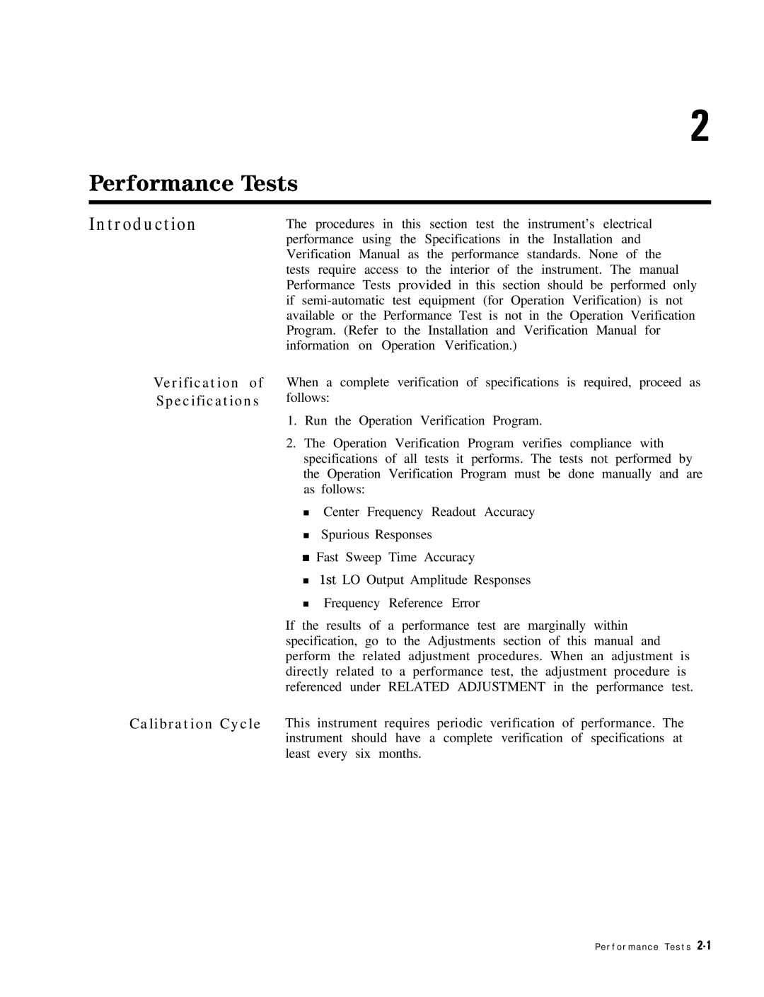 HP 8568B manual Performance Tksts 