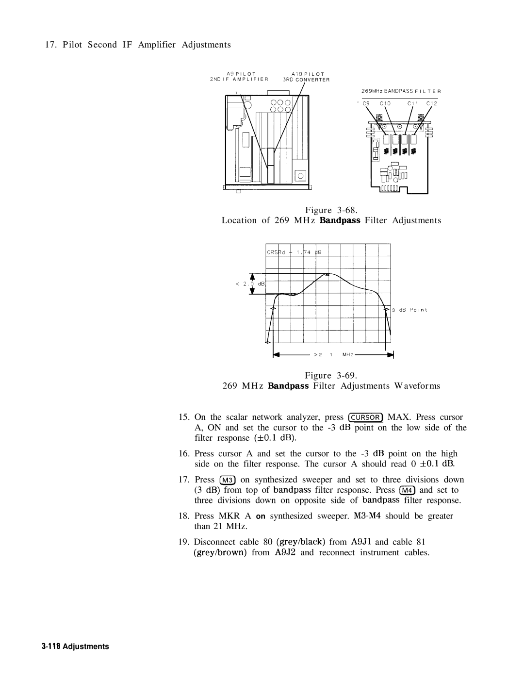 HP 8568B manual Location of 269 MHz Bandpass Filter Adjustments, MHz Bandpass Filter Adjustments Waveforms 