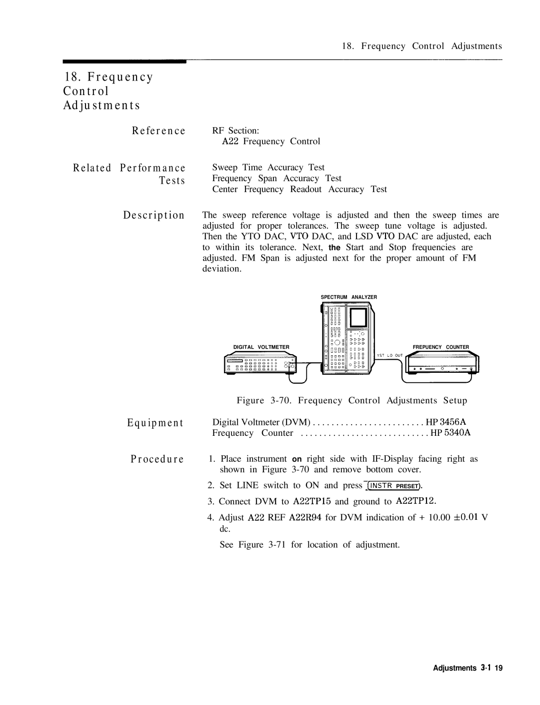 HP 8568B manual Frequency Control Adjustments, HP 3456A 