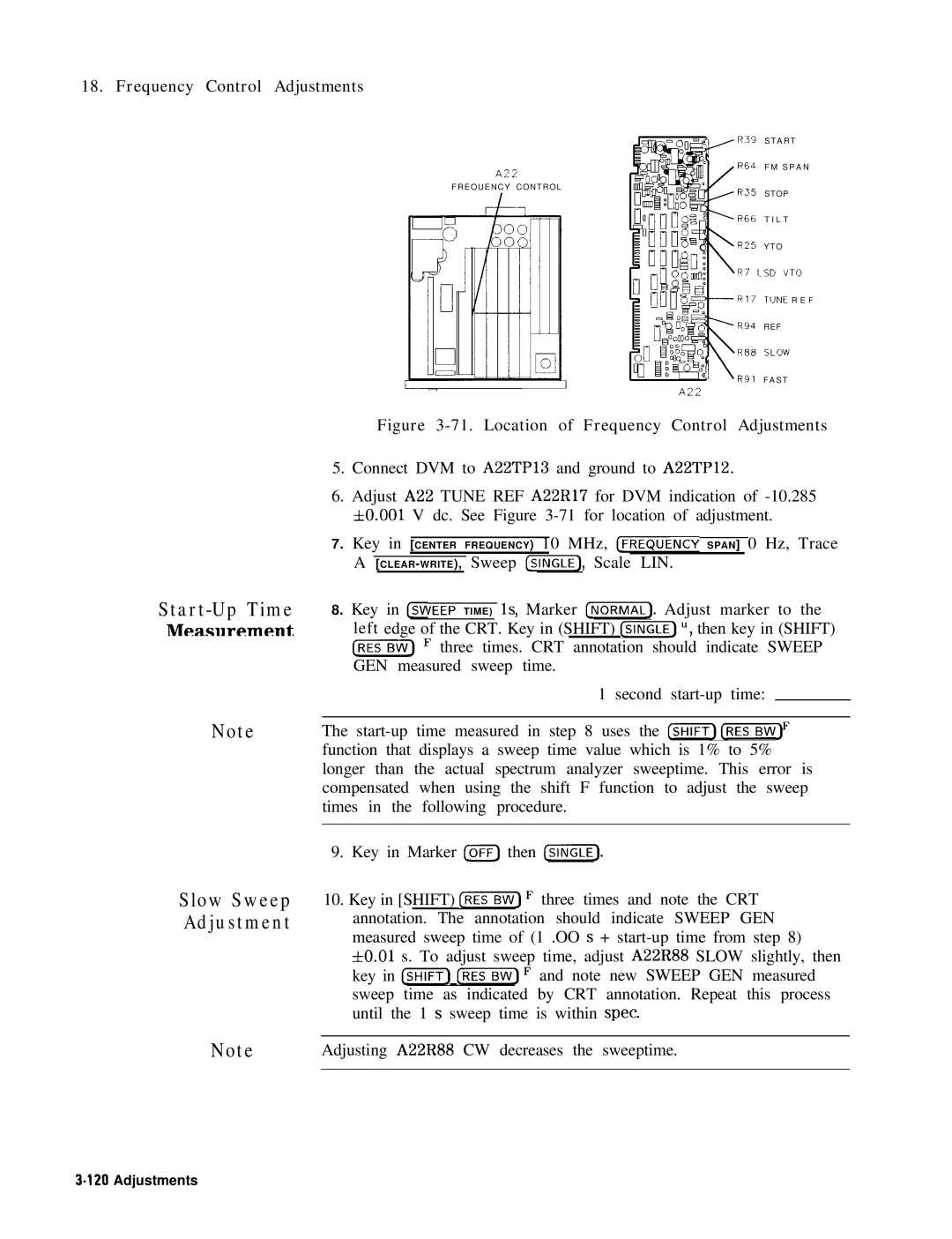 HP 8568B manual Start-Up Time, Slow Sweep Adjustment 