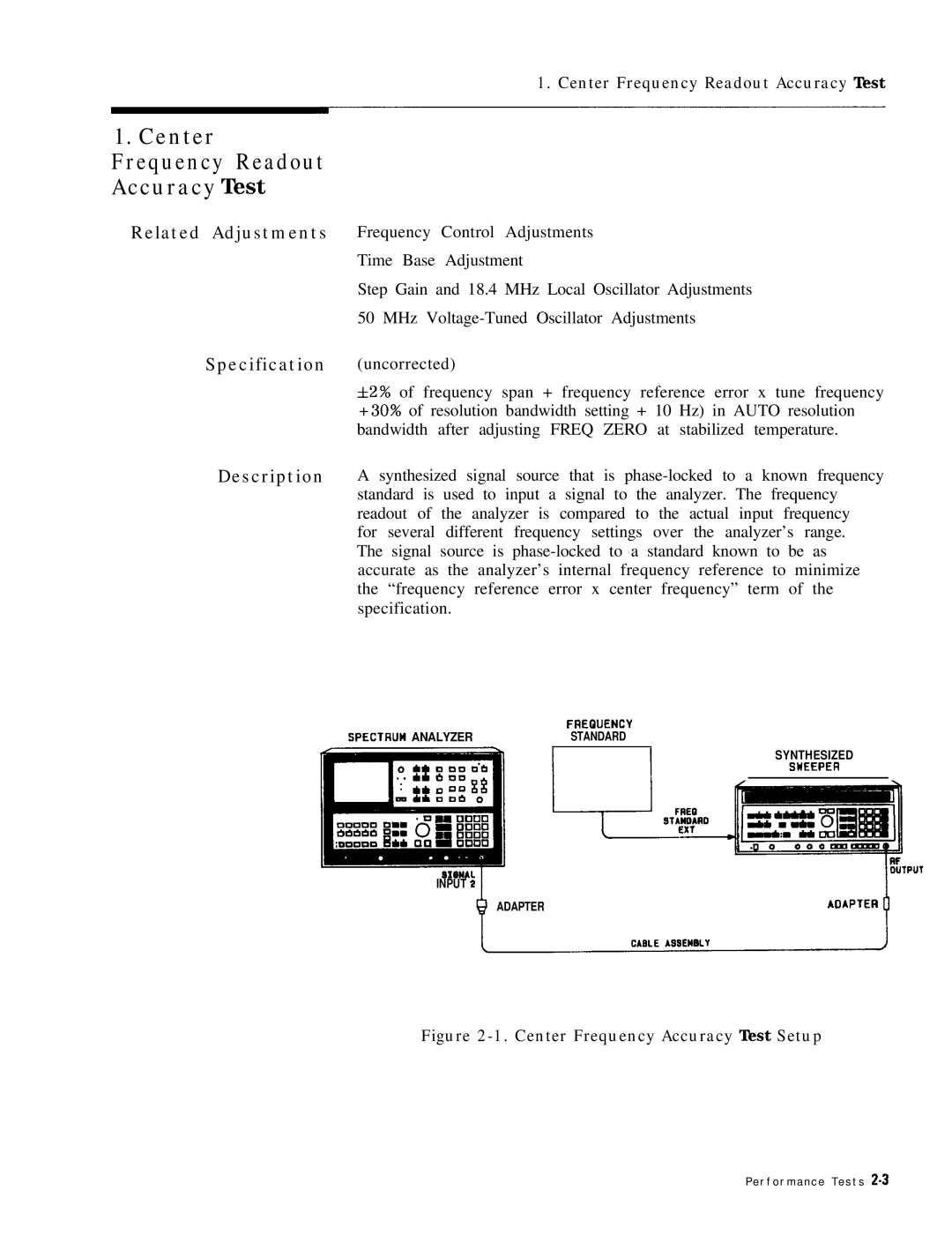 HP 8568B manual Center Frequency Readout Accuracy ‘I&t, Specification uncorrected 