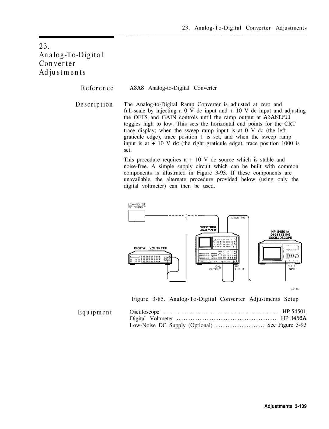 HP 8568B manual Analog-To-Digital Converter Adjustments Setup 