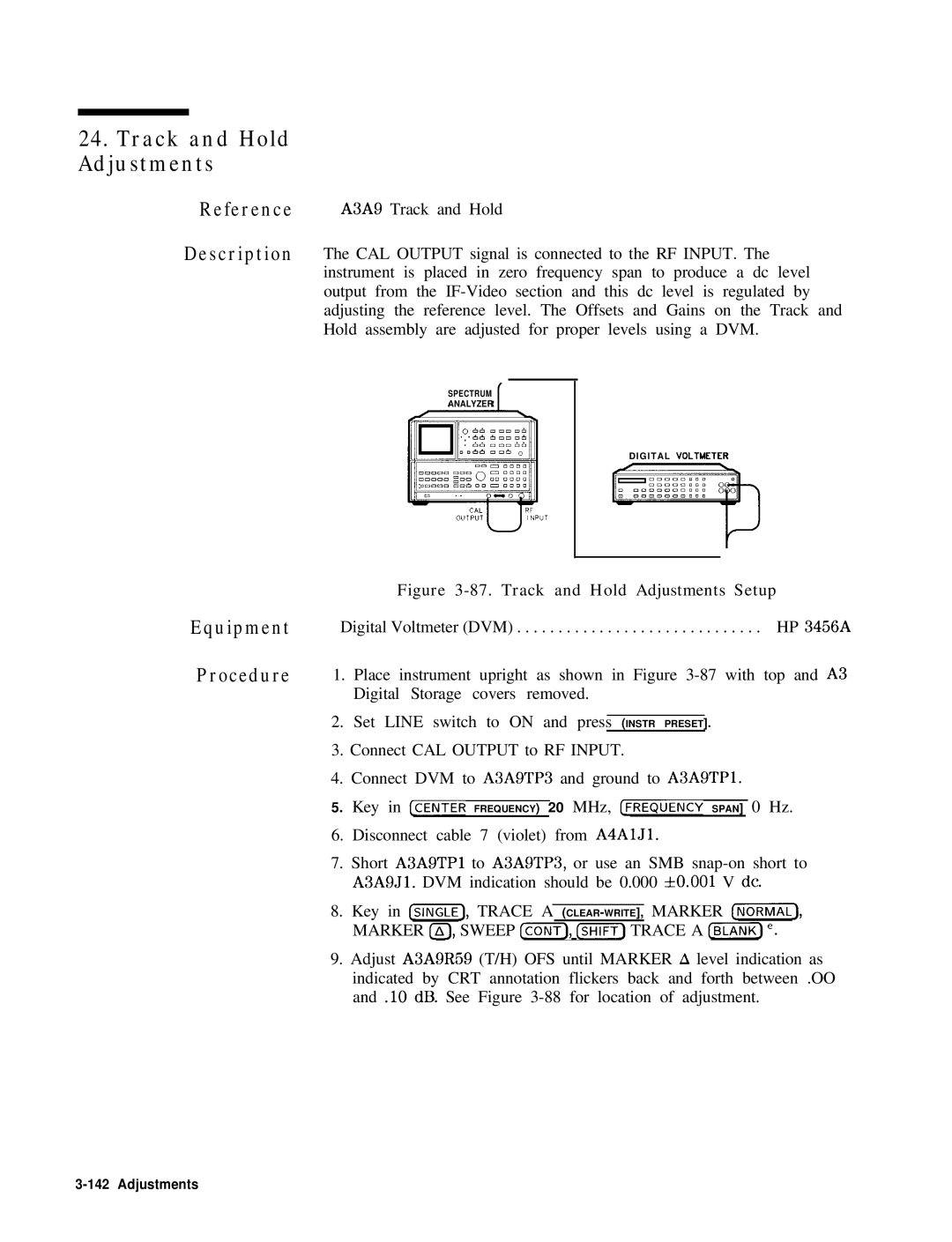 HP 8568B manual Equipment, Procedure, Digital Voltmeter DVM, Place instrument upright as shown in -87 with top and A3 