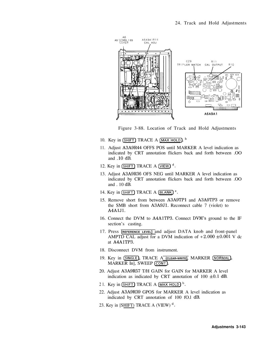 HP 8568B manual Location of Track and Hold Adjustments 