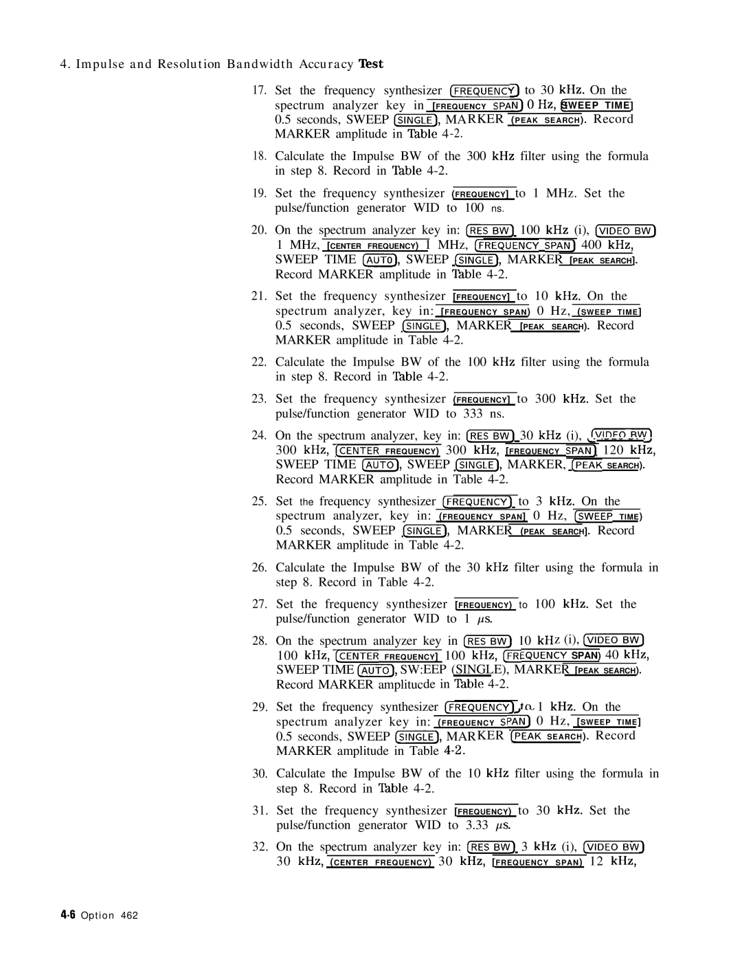 HP 8568B manual Impulse and Resolution Bandwidth Accuracy Test 