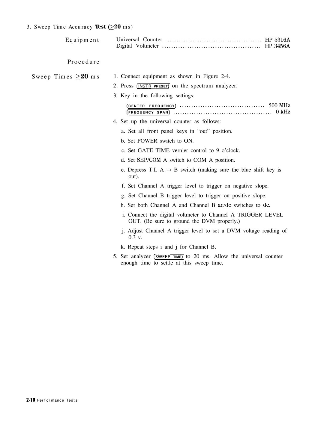 HP 8568B manual Procedure, KHz 