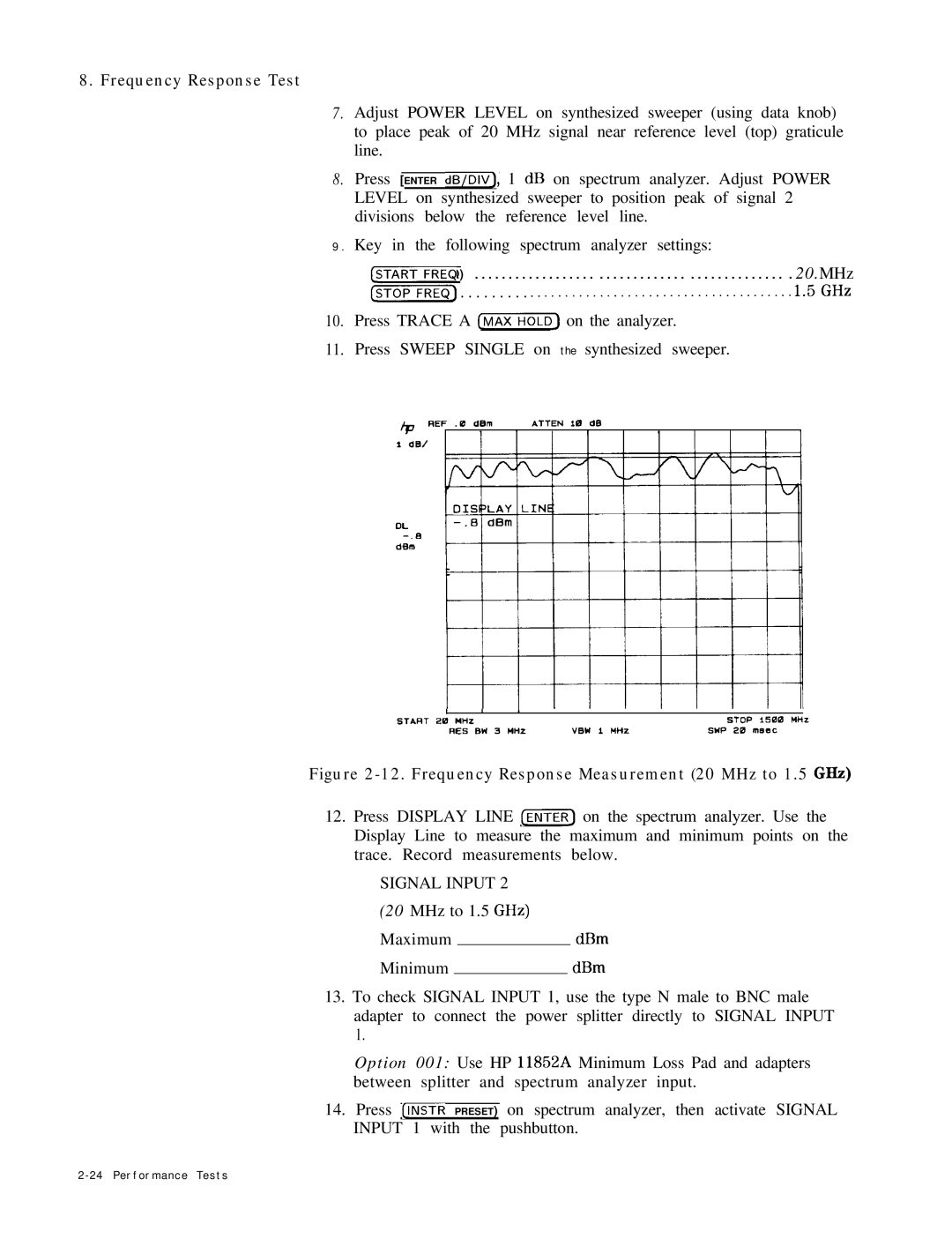 HP 8568B manual 5GHz, Frequency Response Measurement 20 MHz to 1.5 GHz 