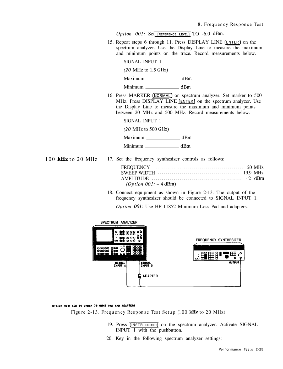 HP 8568B manual Option 001 + 4 dBm 