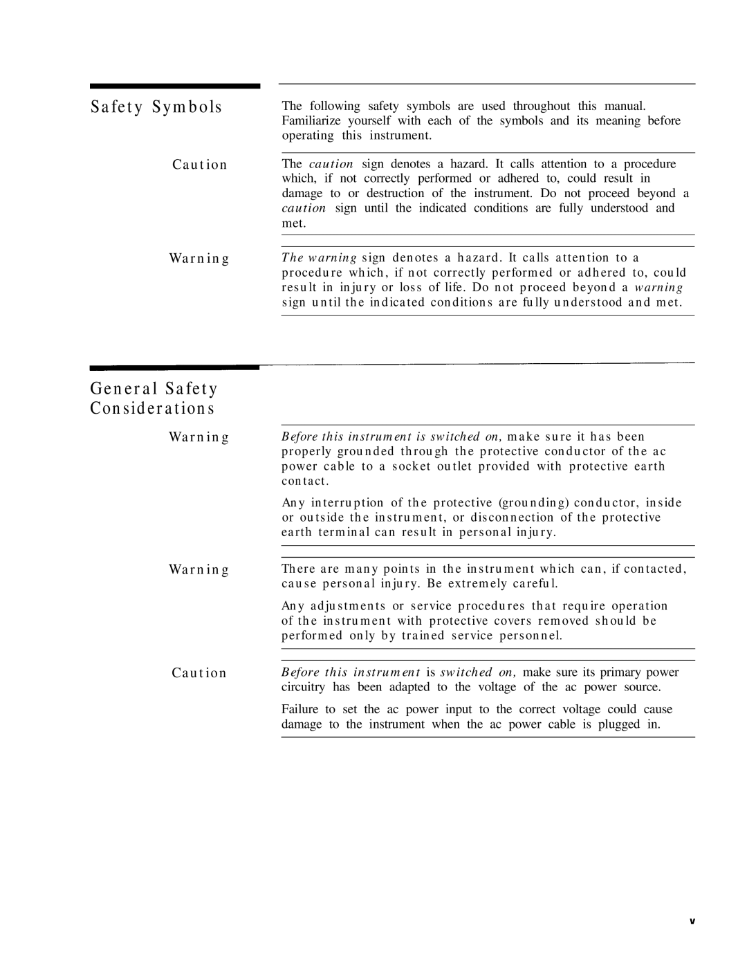 HP 8568B manual Safety Symbols, General Safety Considerations 