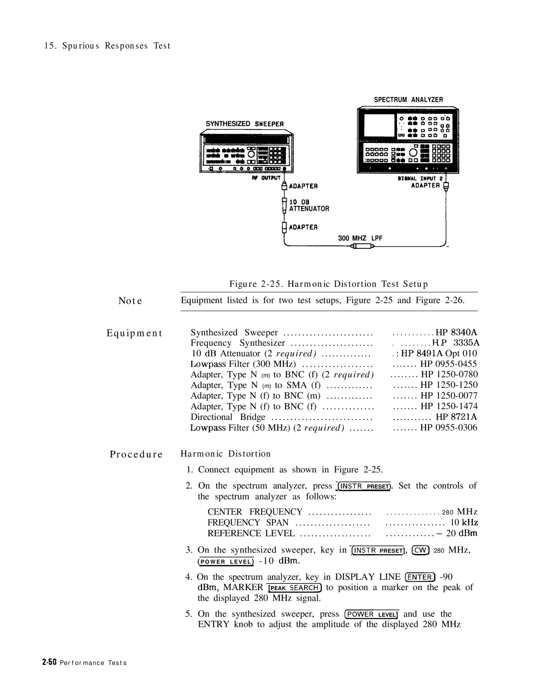 HP 8568B manual Synthesized, Frequency, 3335A, Ii 84&A Opt, Lowpass Filter 50 MHz 2 required 