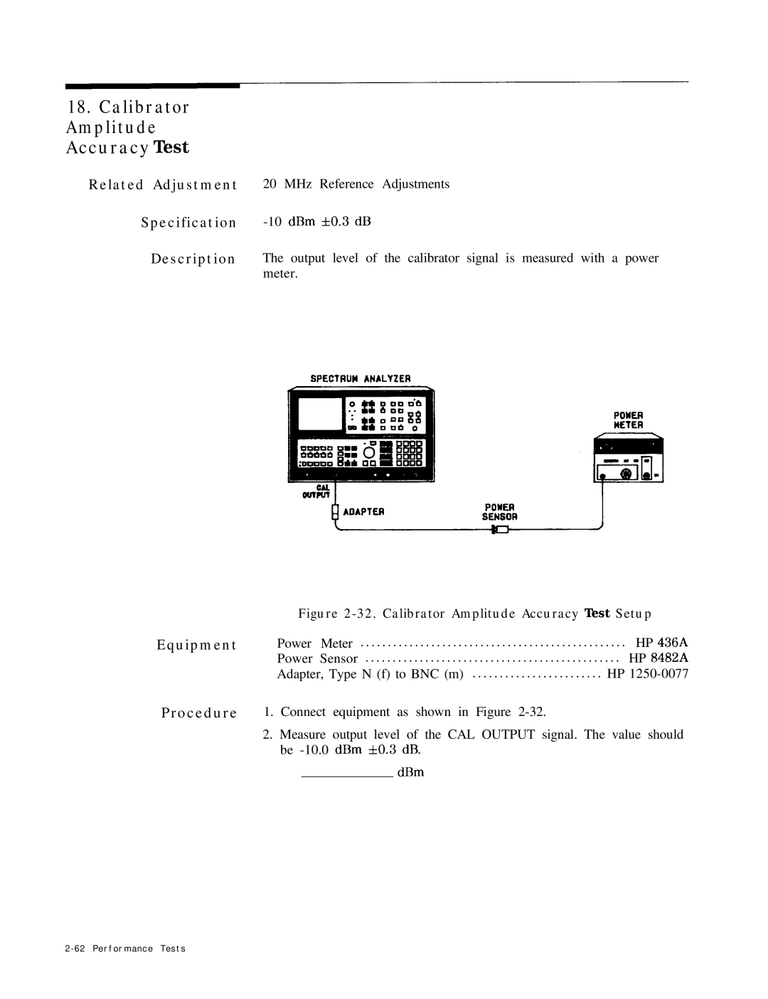 HP 8568B manual Calibrator Amplitude Accuracy Test Setup 