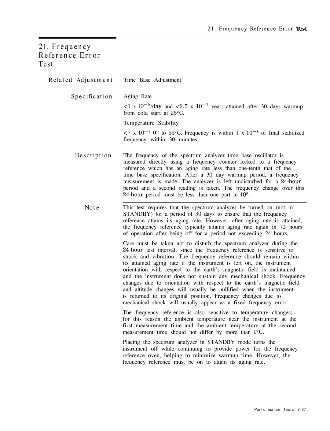 HP 8568B manual Frequency Reference Error Test, Specification Aging Rate, Related Adjustment Time Base Adjustment 