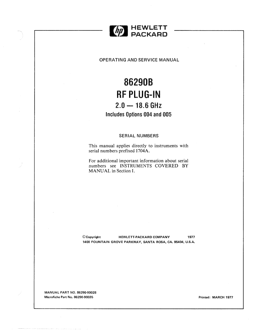 HP 86290B manual 