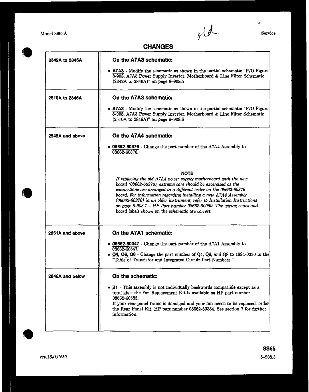 HP 8663A manual Ci-Ianges 