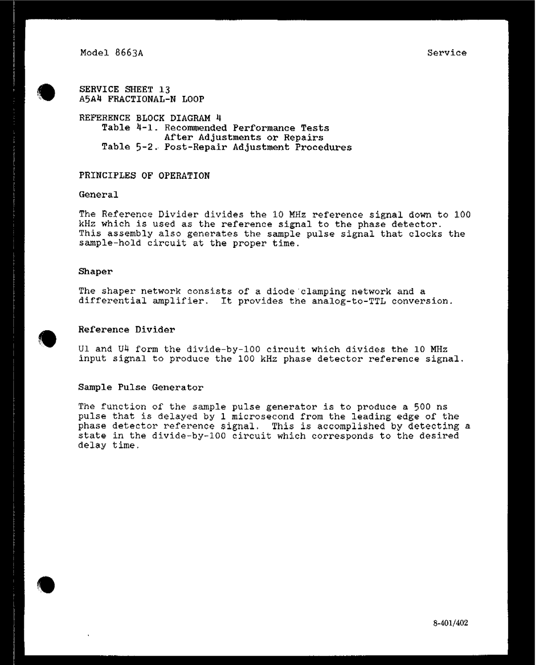 HP 8663A manual Service Sheet A5A4 FRACTIONAL-N Loop Referenceblock Diagram 