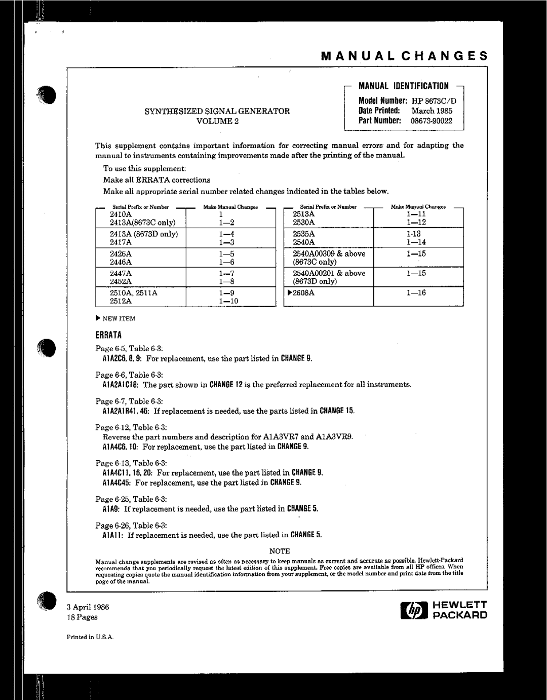 HP 8673 manual Manualchange 