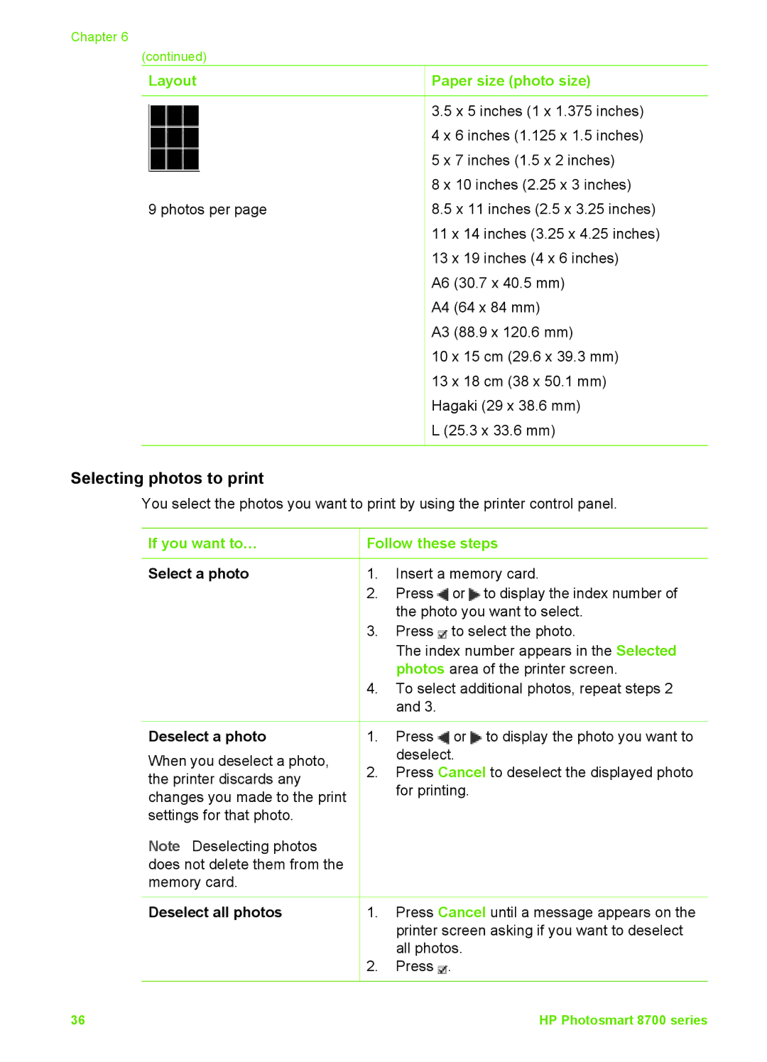 HP 8700 manual Selecting photos to print, If you want to… Follow these steps, Select a photo, Deselect a photo 