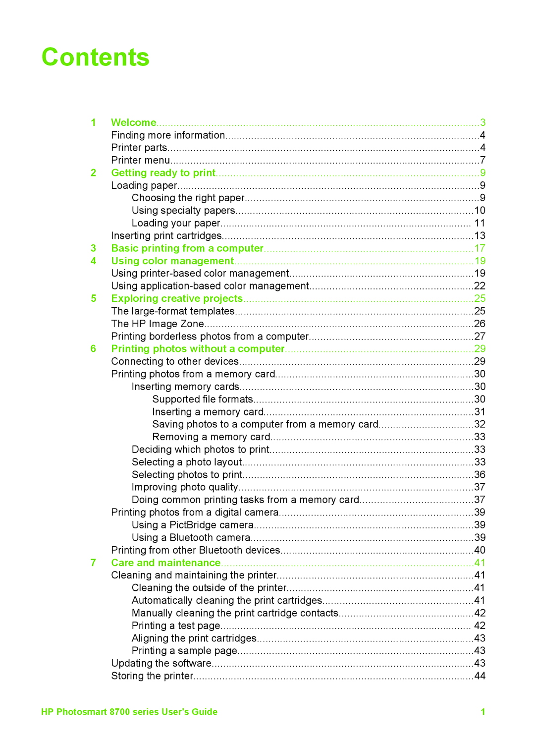 HP 8700 manual Contents 