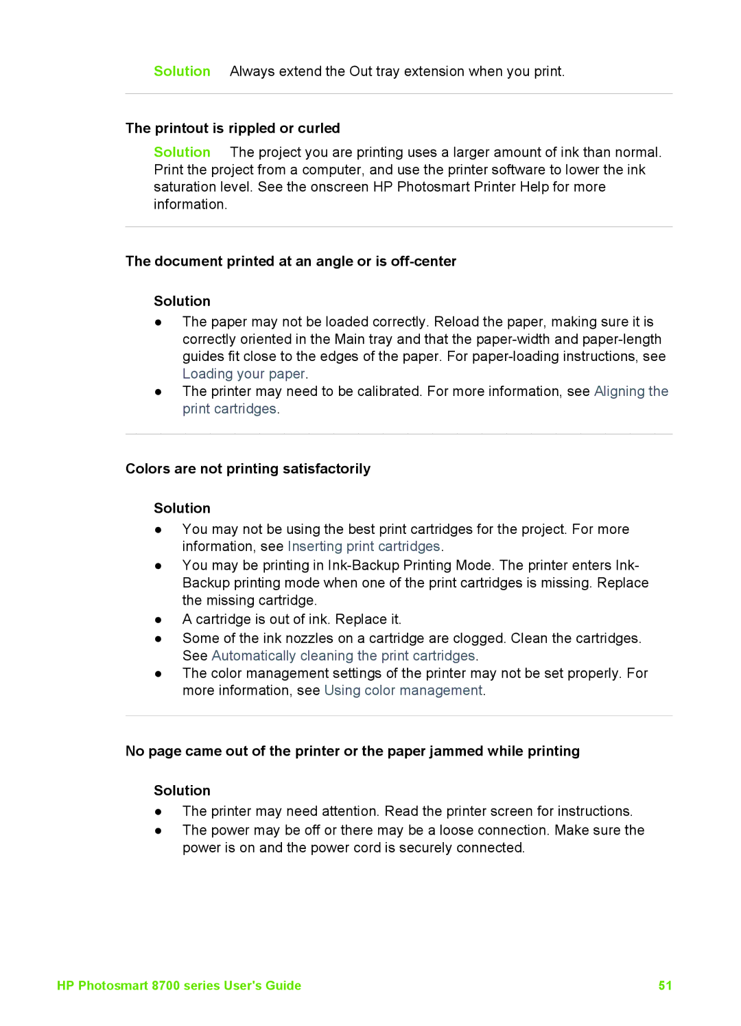 HP 8700 manual Printout is rippled or curled, Document printed at an angle or is off-center Solution 