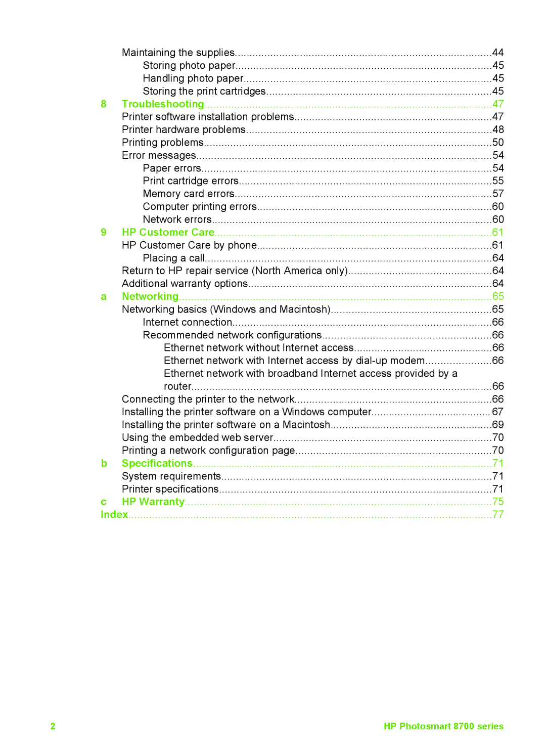 HP 8700 manual Specifications 