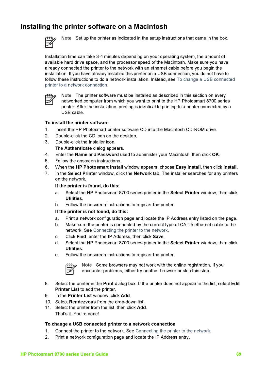 HP 8700 manual Installing the printer software on a Macintosh 