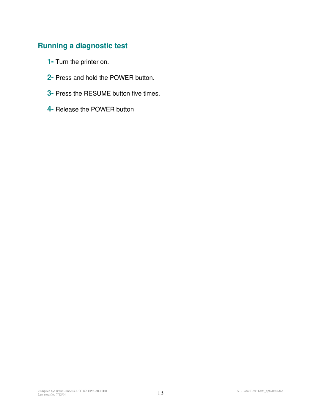 HP 870Cxi manual Running a diagnostic test 