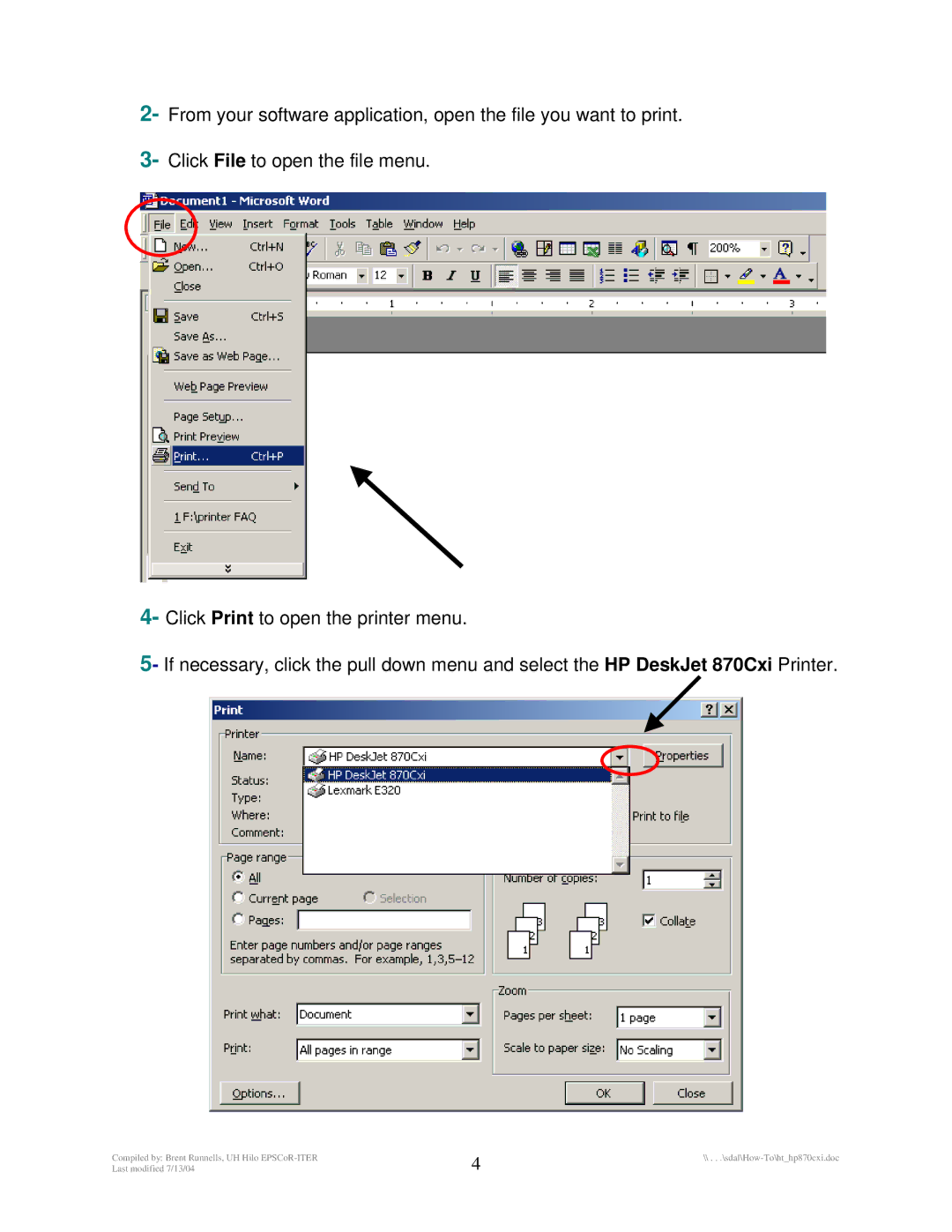 HP 870Cxi manual Compiled by Brent Runnells, UH Hilo EPSCoR-ITER 