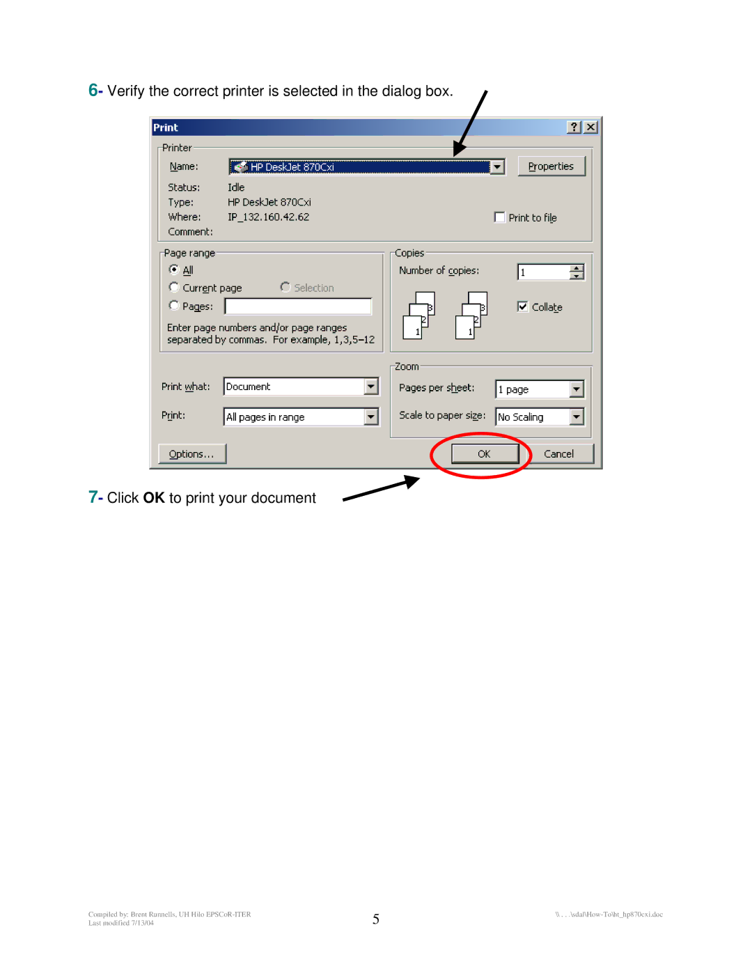 HP 870Cxi manual Compiled by Brent Runnells, UH Hilo EPSCoR-ITER 