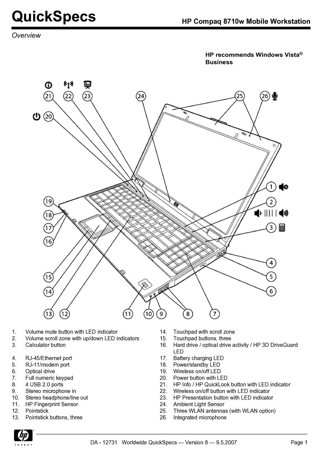 HP 8710w manual QuickSpecs 